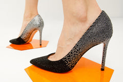 The Bago Black Silver Glitter Leather Pump Shoe Universal Fit