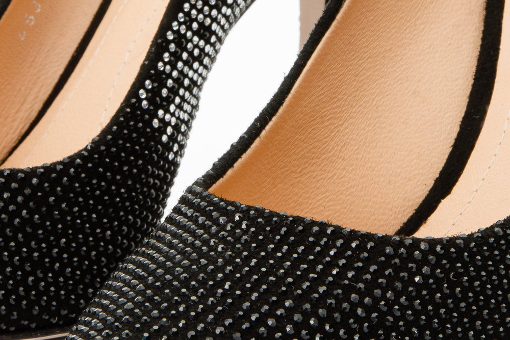 The Bago Black Silver Glitter Leather Pump Shoe Universal Fit