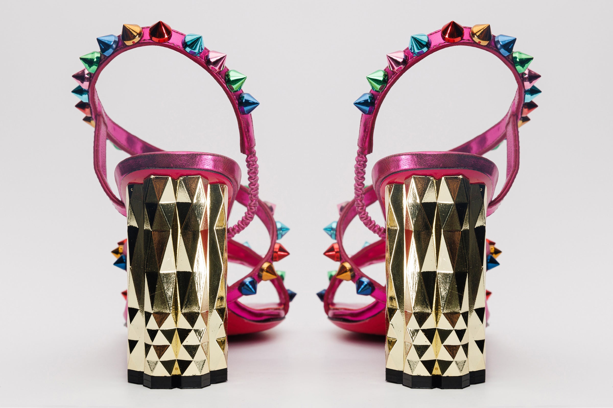 The Caris Fuchsia Block Heel Spike Leather Sandal Final Sale! Fine Craftsmanship