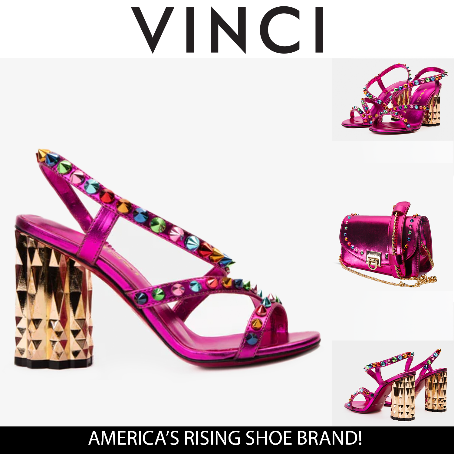 The Caris Fuchsia Block Heel Spike Leather Sandal Final Sale! Fine Craftsmanship