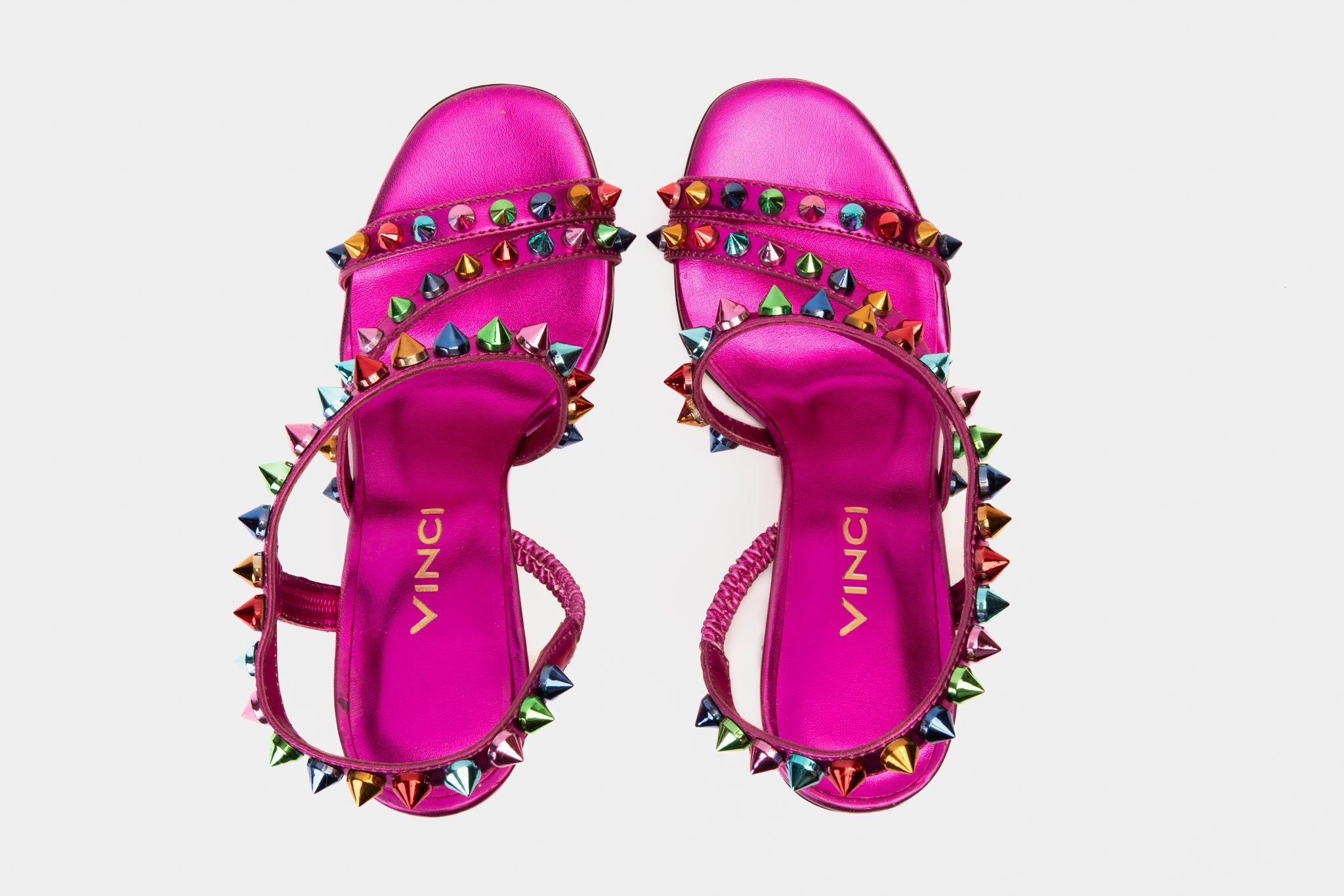 The Caris Fuchsia Block Heel Spike Leather Sandal Final Sale! Fine Craftsmanship