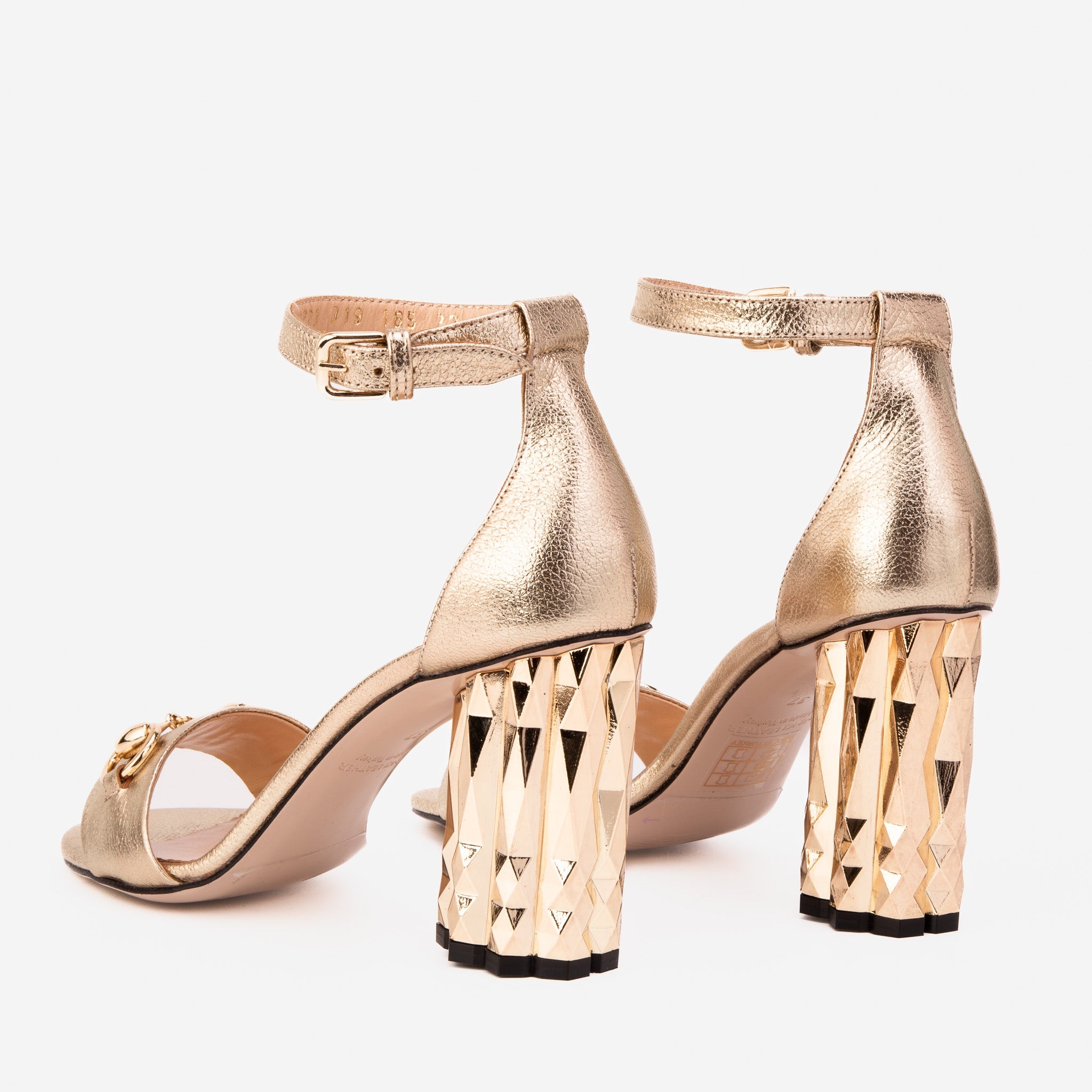 The Avlonya Block Heel Gold Leather Ankle Strap Sandal Exclusive Style