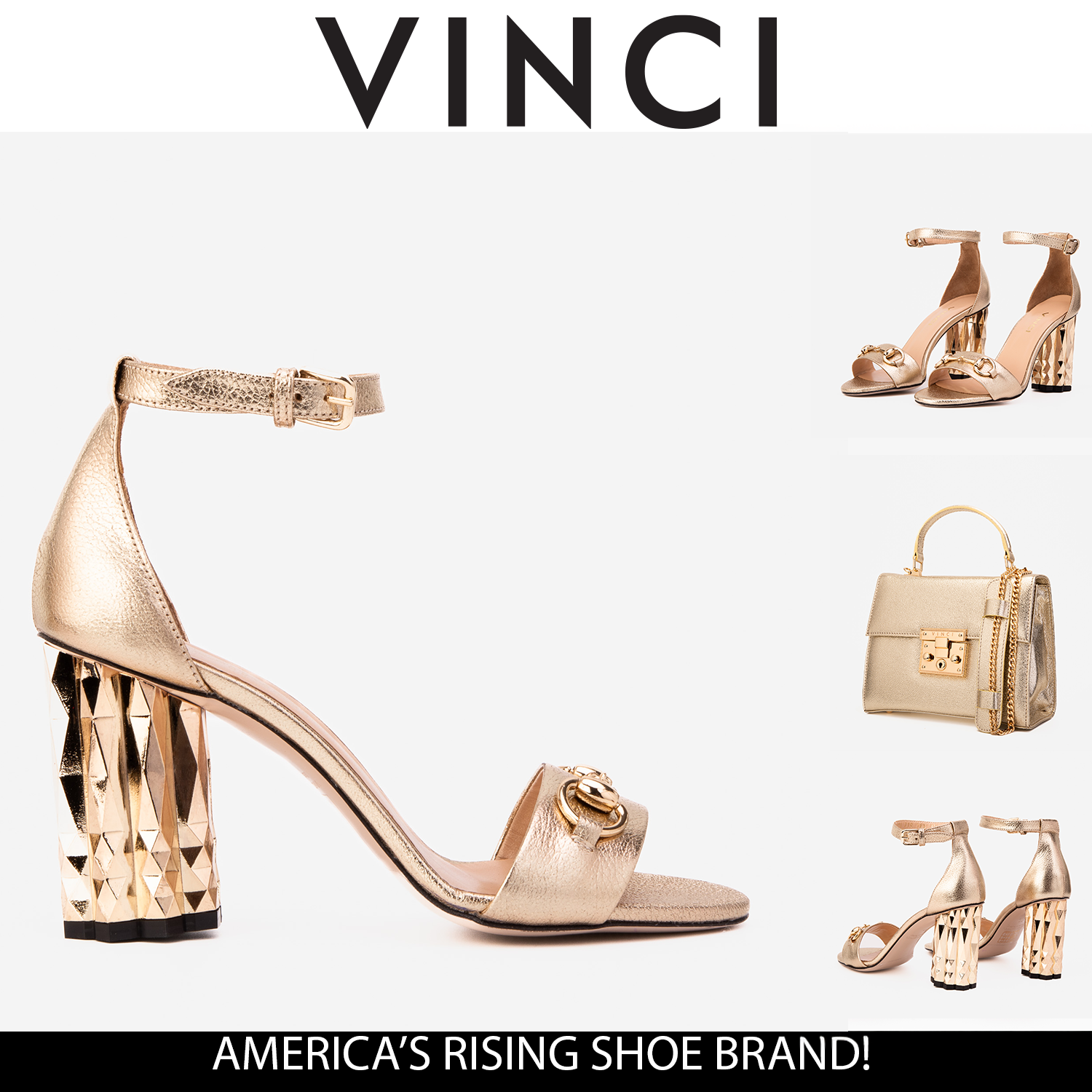 The Avlonya Block Heel Gold Leather Ankle Strap Sandal Exclusive Style