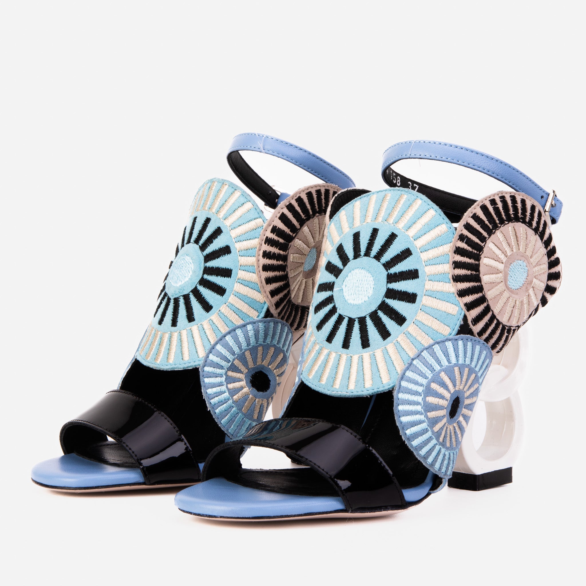 The Parama Blue Leather Ankle Strap Sandal On Sale