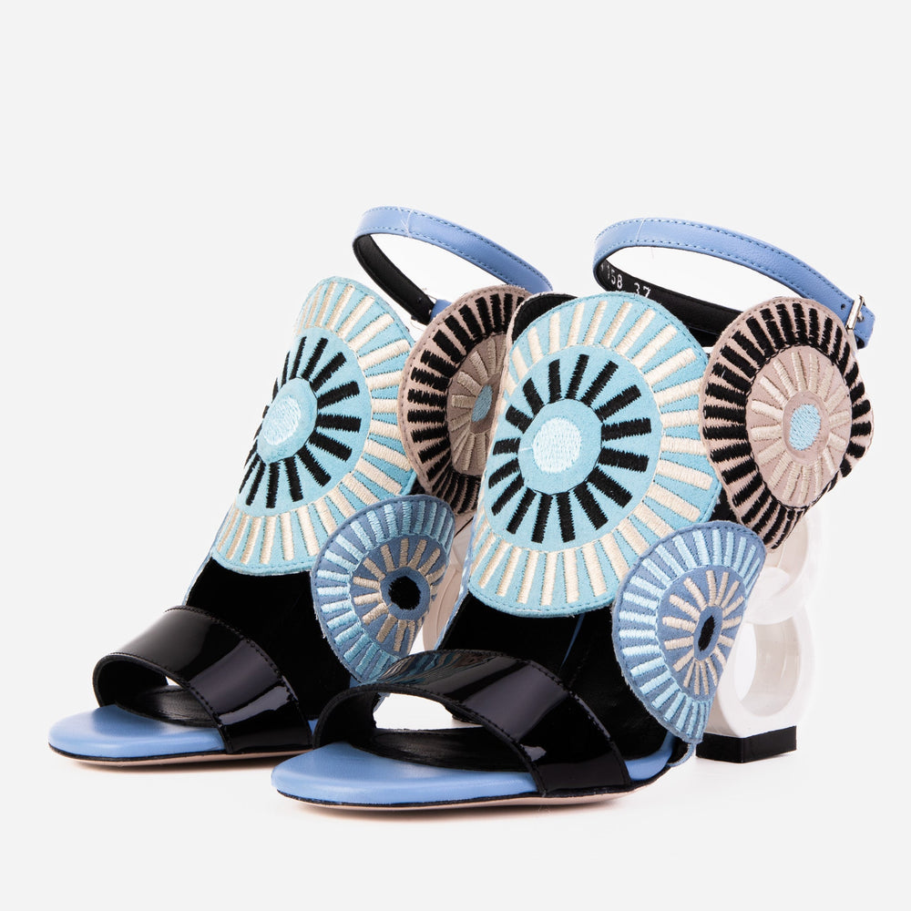 The Parama Blue Leather Ankle Strap Sandal On Sale