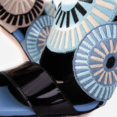 The Parama Blue Leather Ankle Strap Sandal On Sale