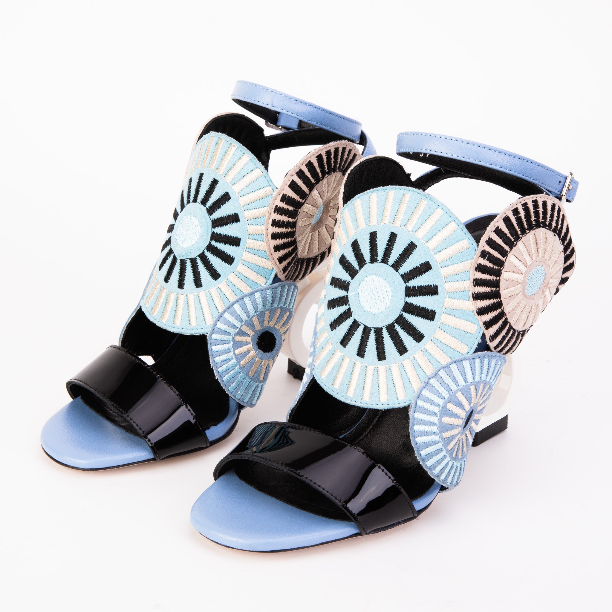 The Parama Blue Leather Ankle Strap Sandal On Sale