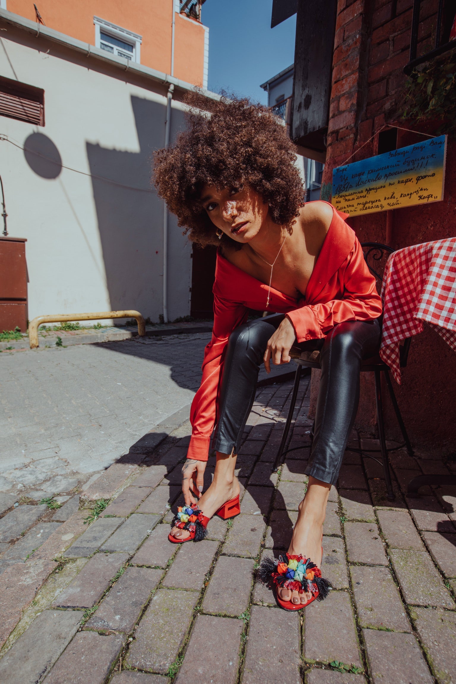 The Vigo Red Leather Block Heel Sandal For Sale