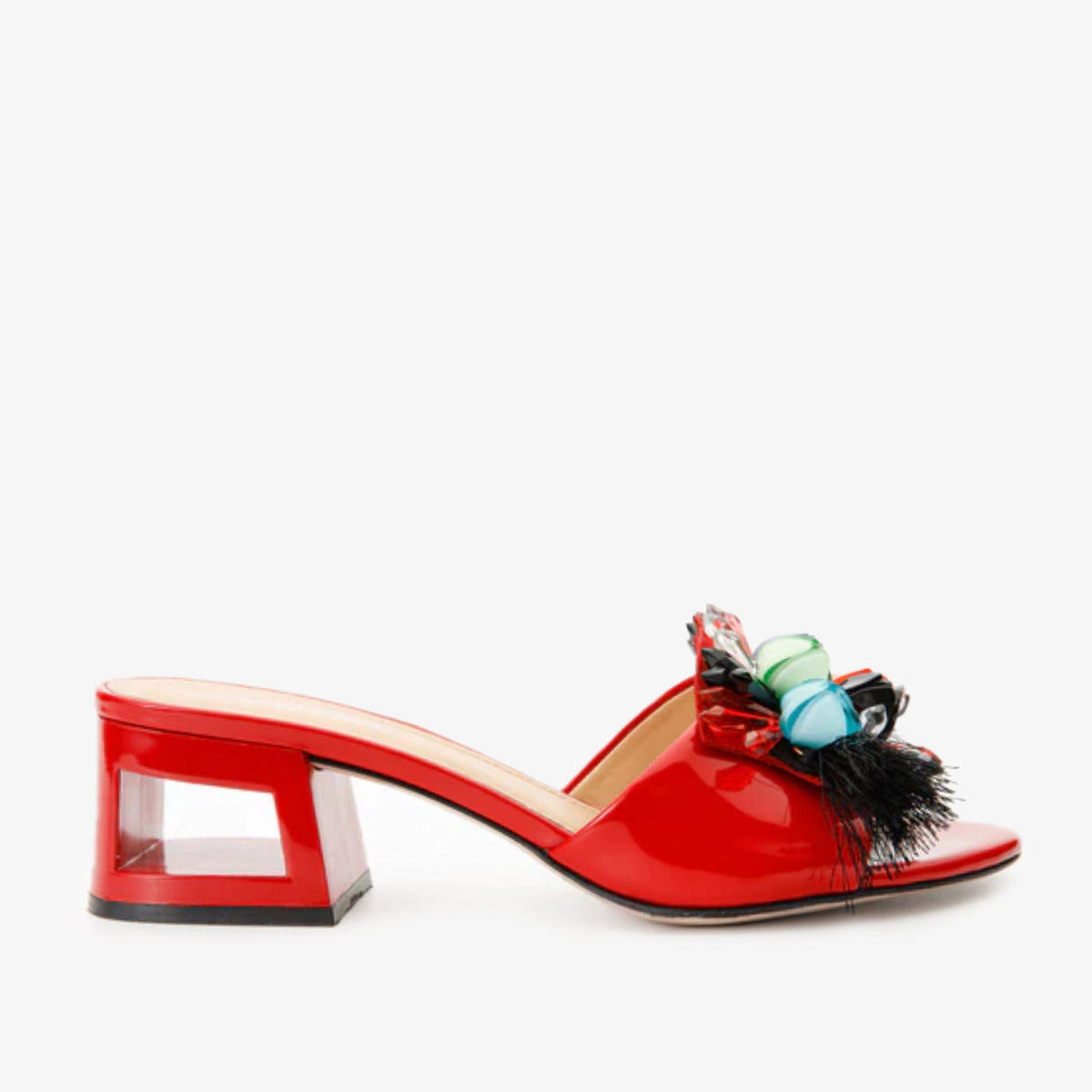The Vigo Red Leather Block Heel Sandal For Sale