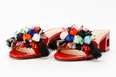 The Vigo Red Leather Block Heel Sandal For Sale