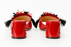 The Vigo Red Leather Block Heel Sandal For Sale
