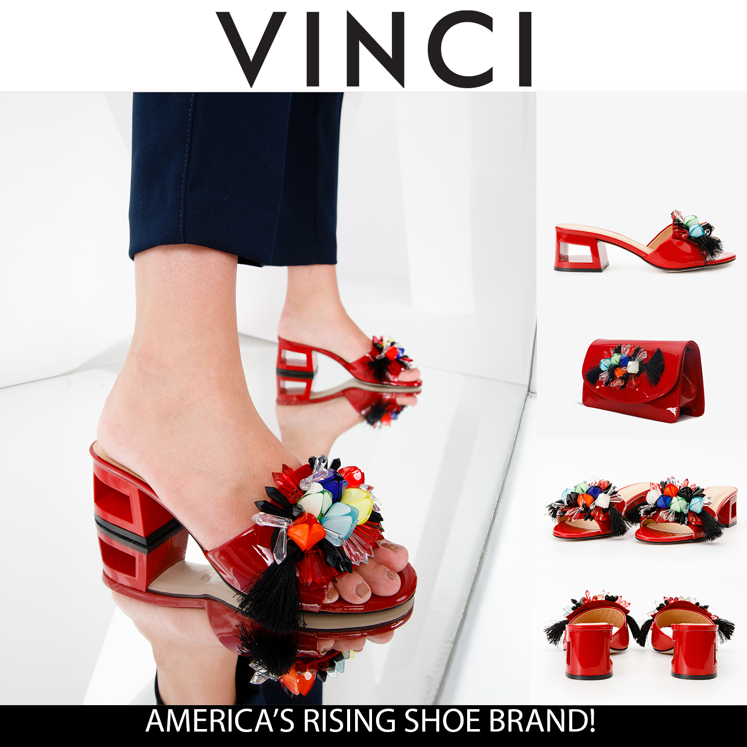 The Vigo Red Leather Block Heel Sandal For Sale
