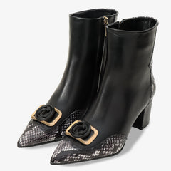 The Gray Black White Leather Block Heel Boot All New