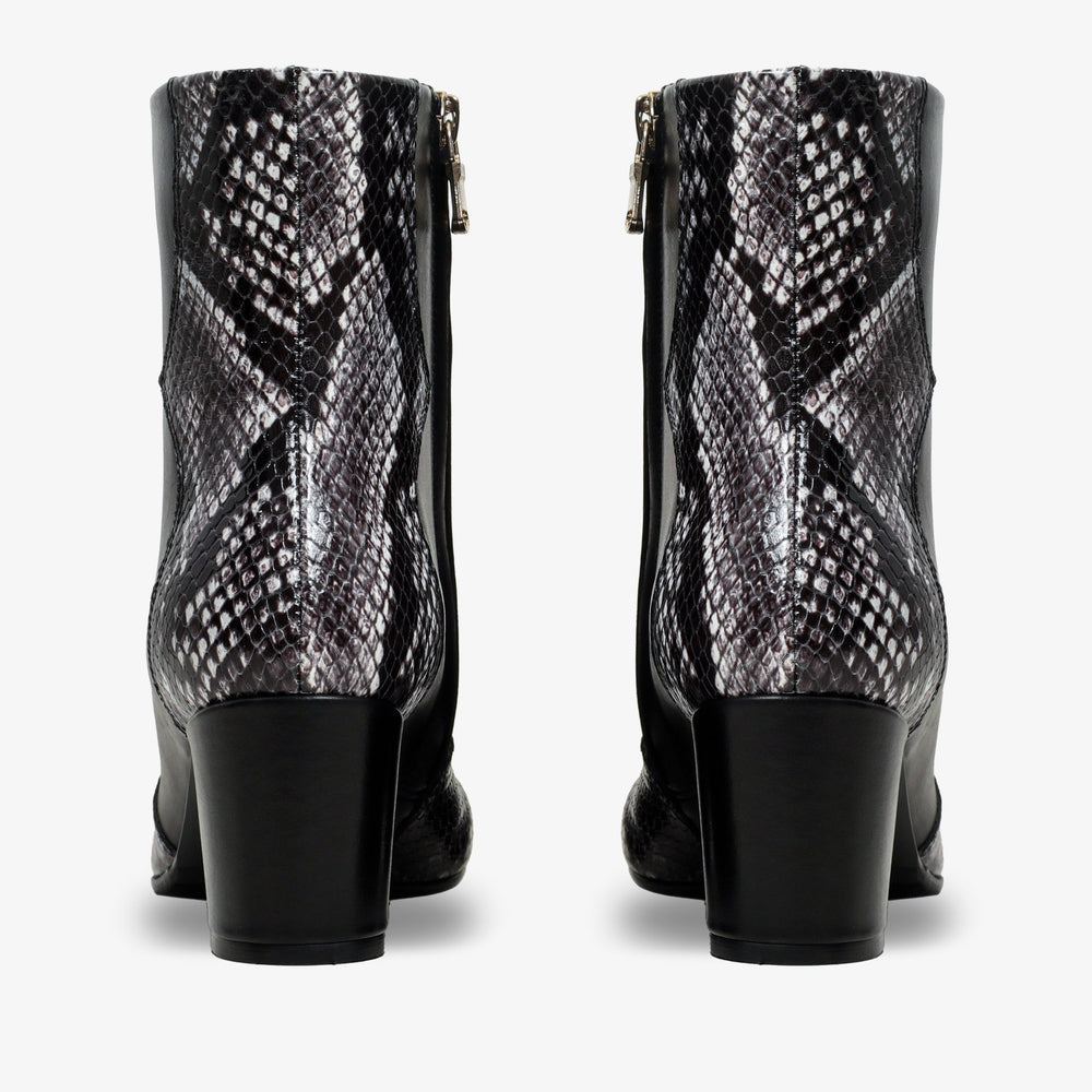 The Gray Black White Leather Block Heel Boot All New