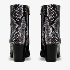 The Gray Black White Leather Block Heel Boot All New