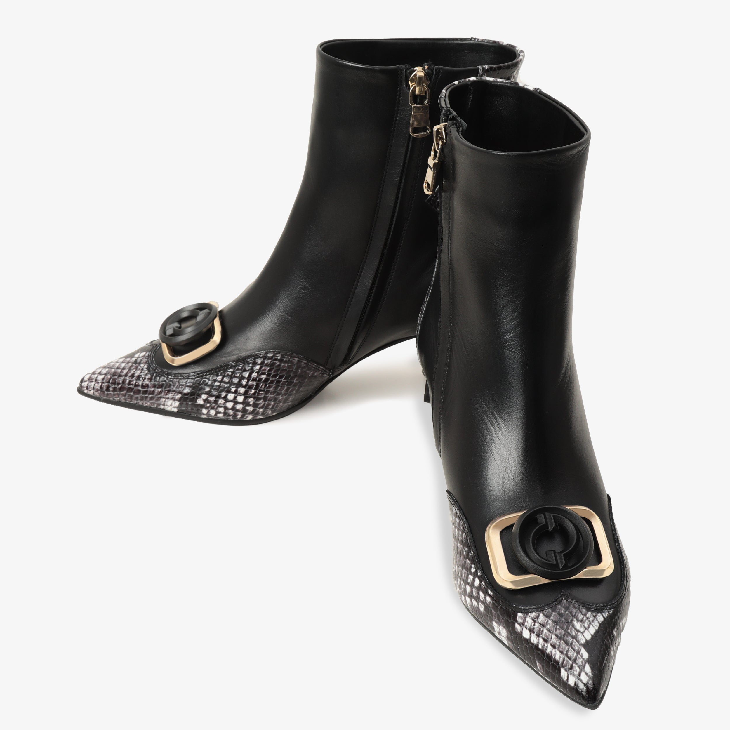 The Gray Black White Leather Block Heel Boot All New