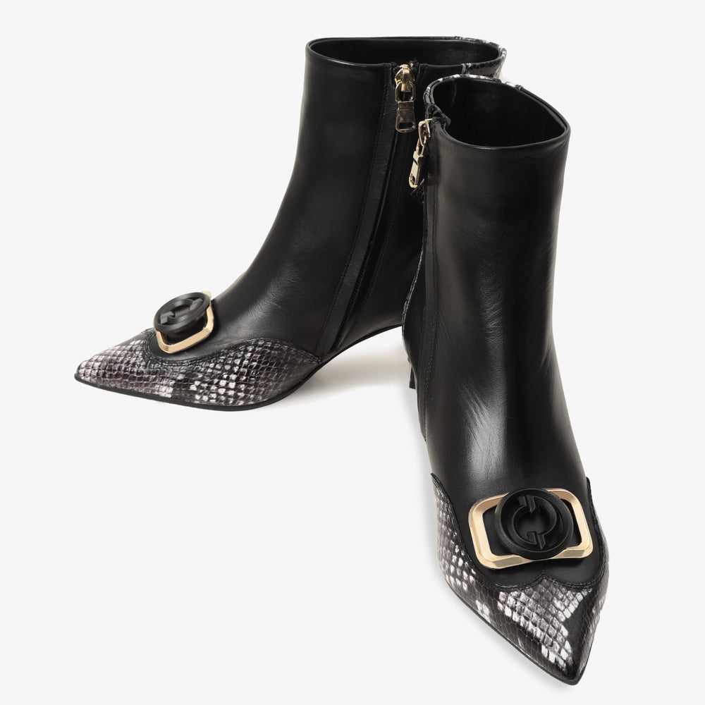 The Gray Black White Leather Block Heel Boot All New