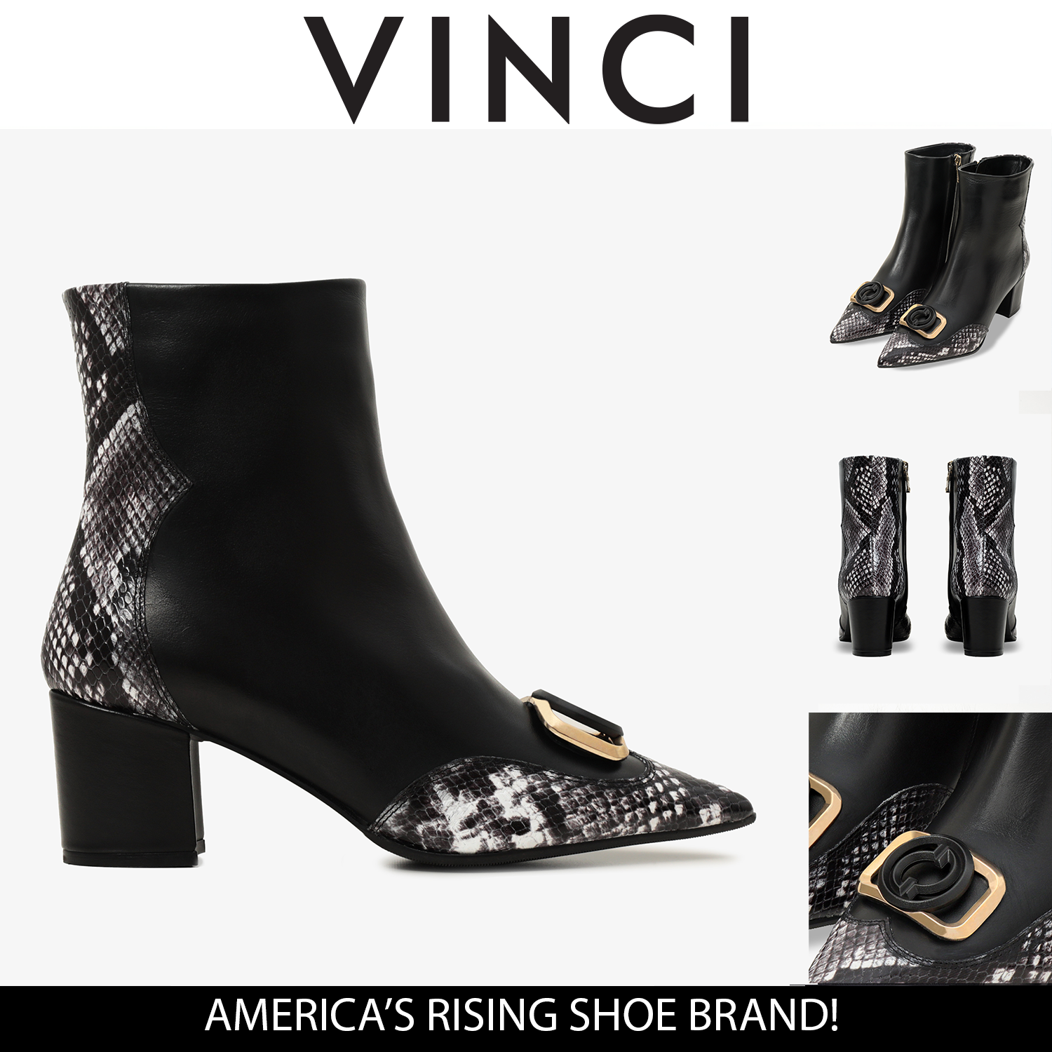 The Gray Black White Leather Block Heel Boot All New