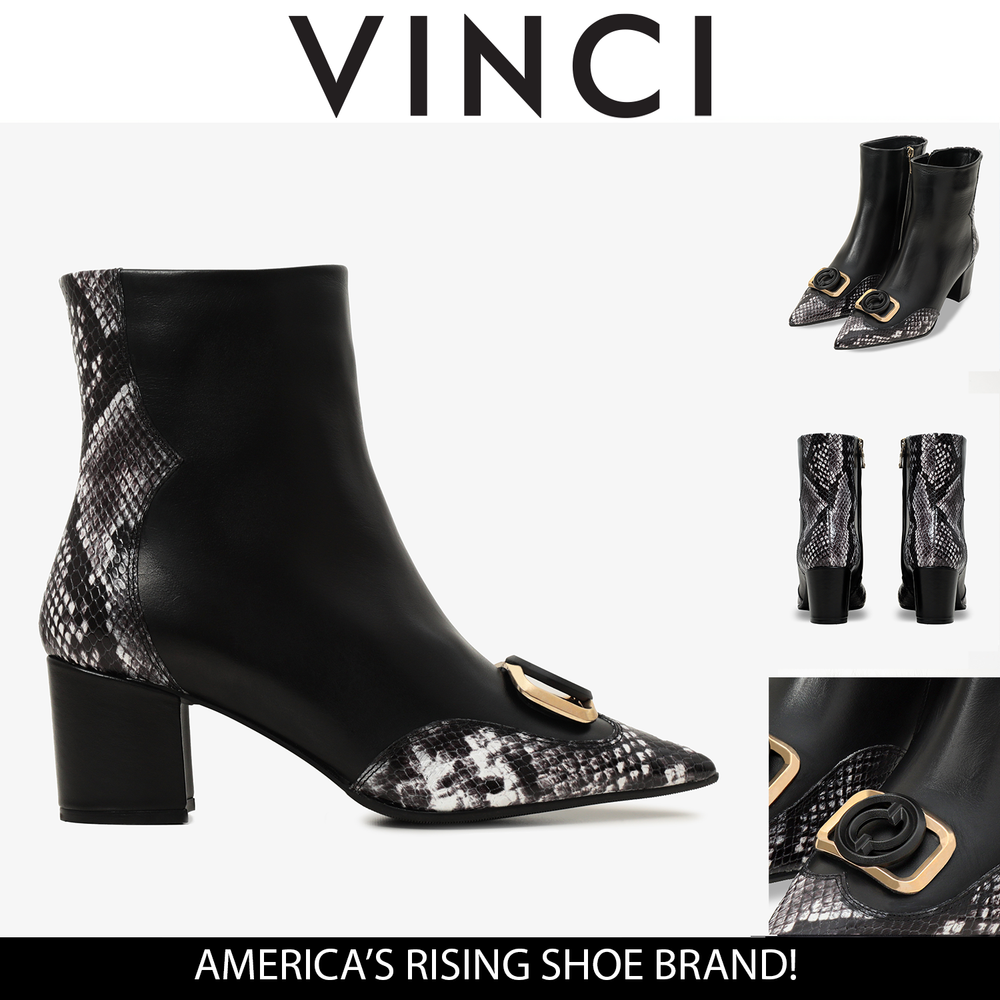 The Gray Black White Leather Block Heel Boot All New