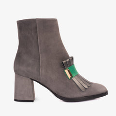 The Luksor Grey Suede Leather Block Heel Boot Universal Fit