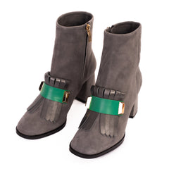 The Luksor Grey Suede Leather Block Heel Boot Universal Fit