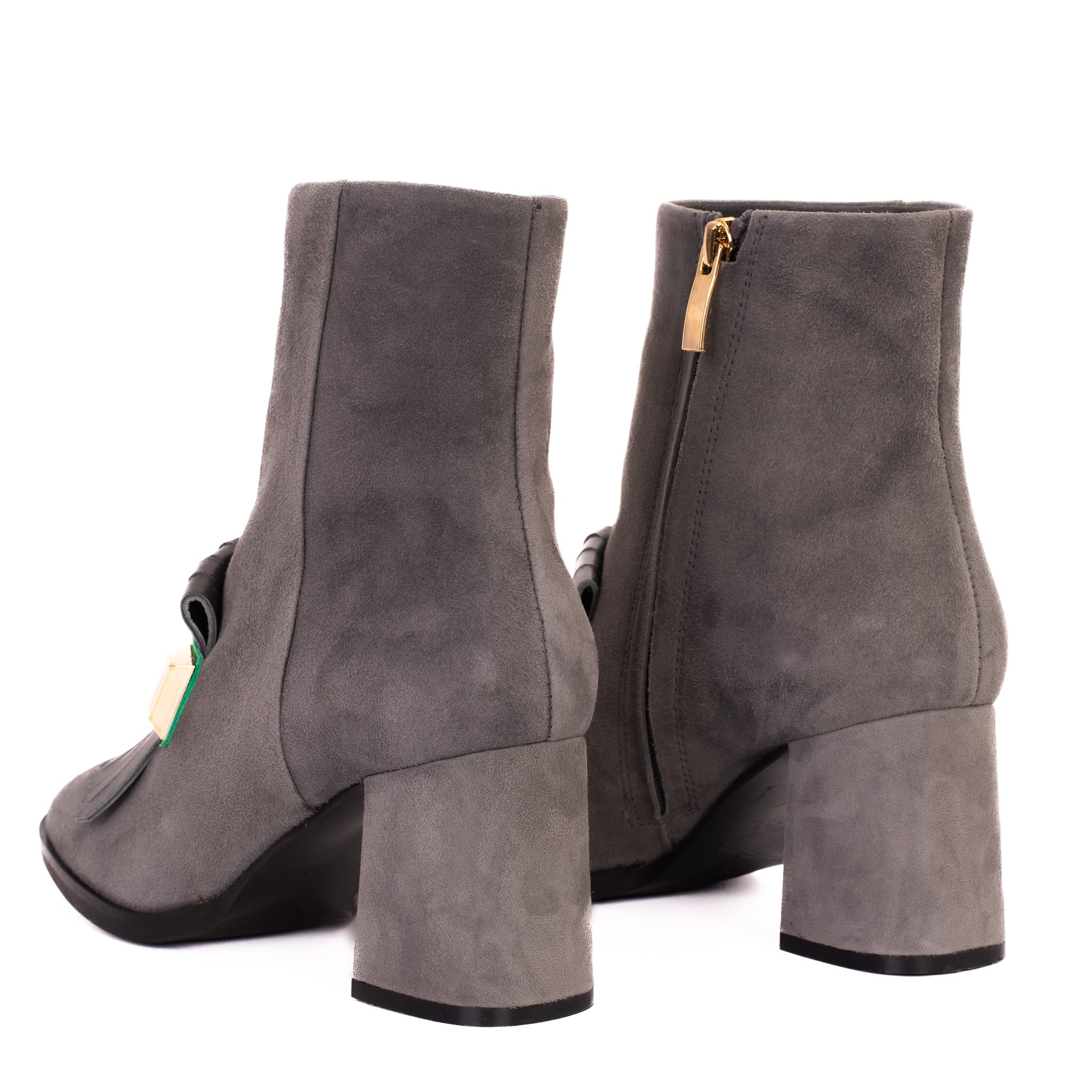 The Luksor Grey Suede Leather Block Heel Boot Universal Fit