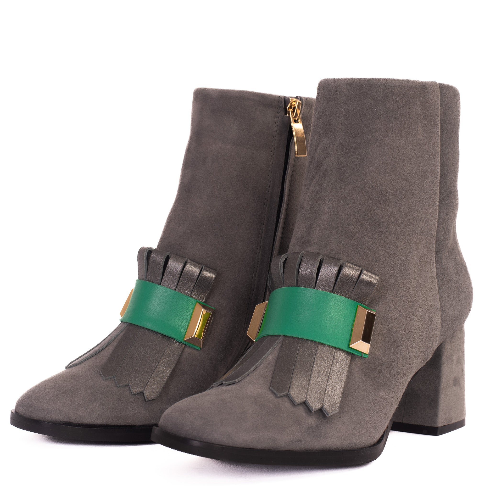The Luksor Grey Suede Leather Block Heel Boot Universal Fit