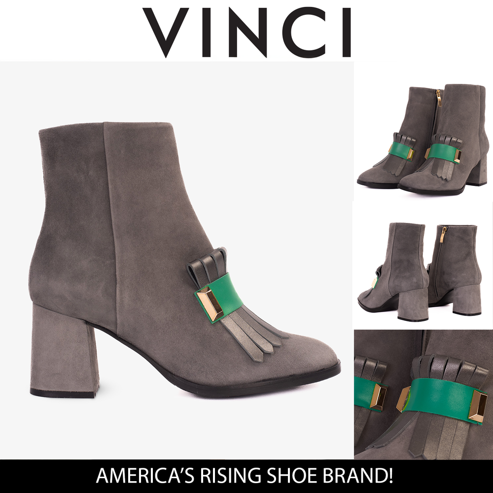 The Luksor Grey Suede Leather Block Heel Boot Universal Fit