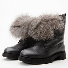 The Kajapati Grey Leather Natural Fur Mid Calf Boot Exclusive Style