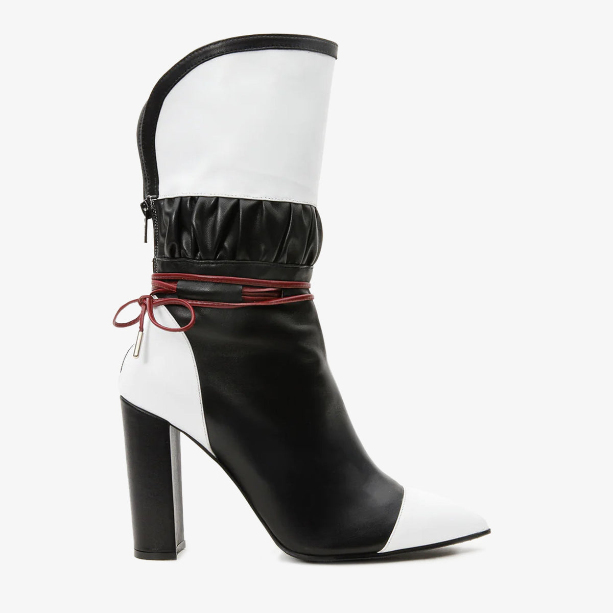 The Lucca Black White Leather Mid Calf High Heel Boot Limited Edition Universal Fit