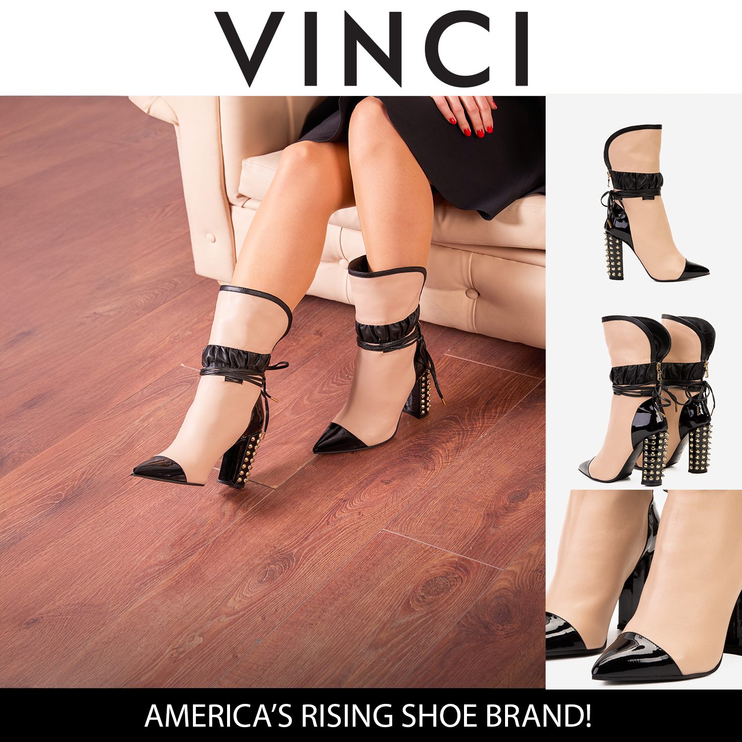 The Lucca Nude Black Leather Mid Calf High Heel Boot Limited Edition Exclusive Style