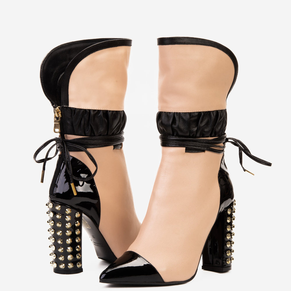The Lucca Nude Black Leather Mid Calf High Heel Boot Limited Edition Exclusive Style