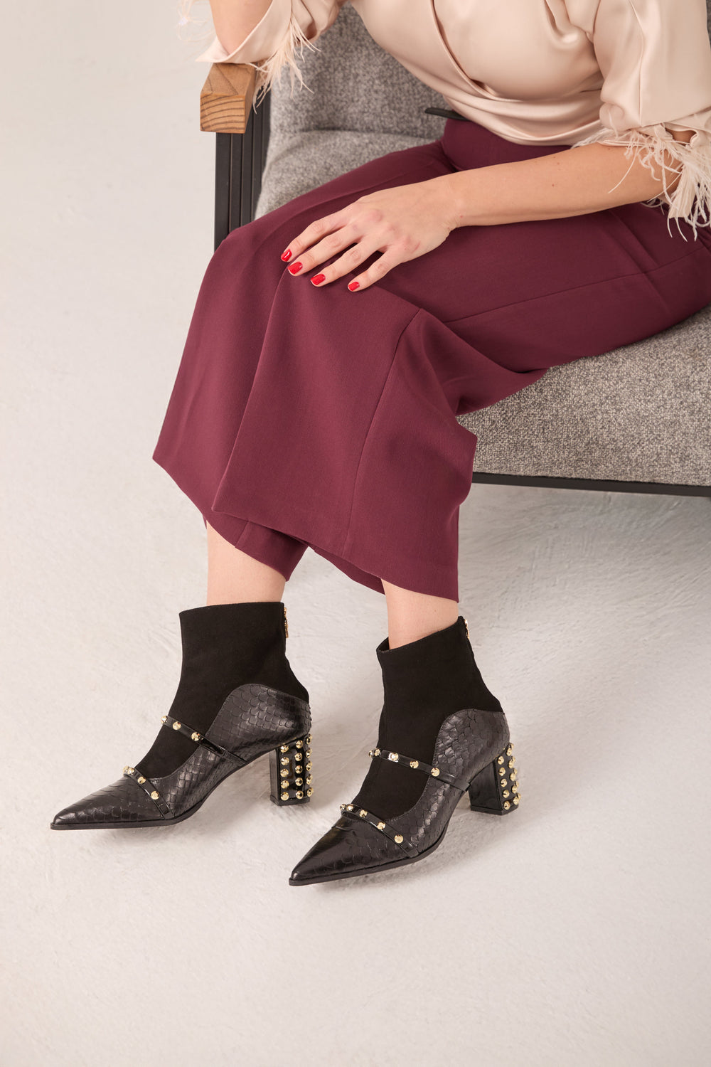 The  Valentina Leather Block Heel Boot For Sale
