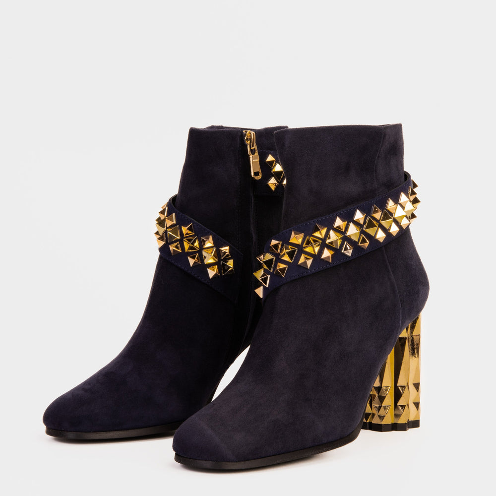 The Metal Navy Suede Leather Block Heel Boot All New
