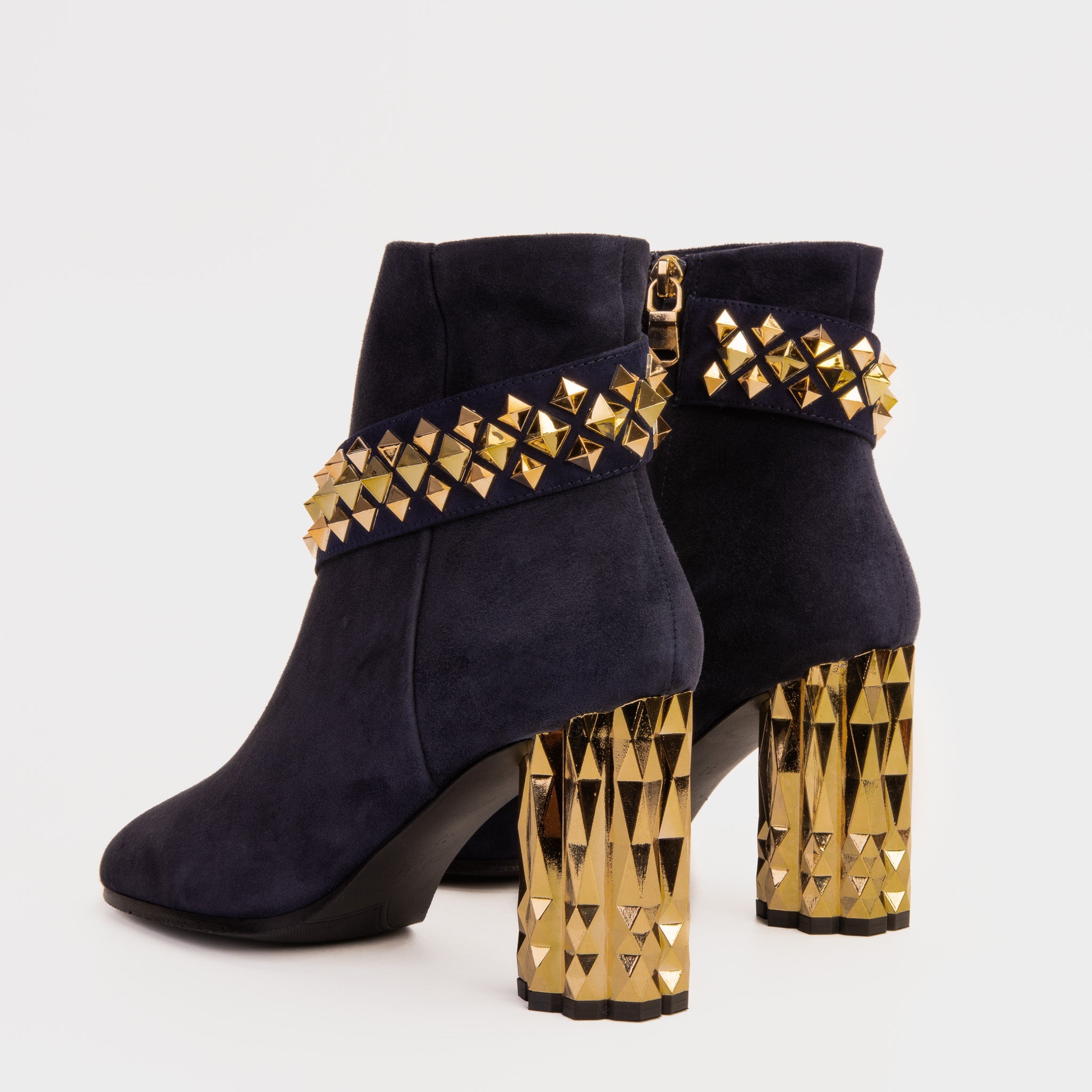 The Metal Navy Suede Leather Block Heel Boot All New