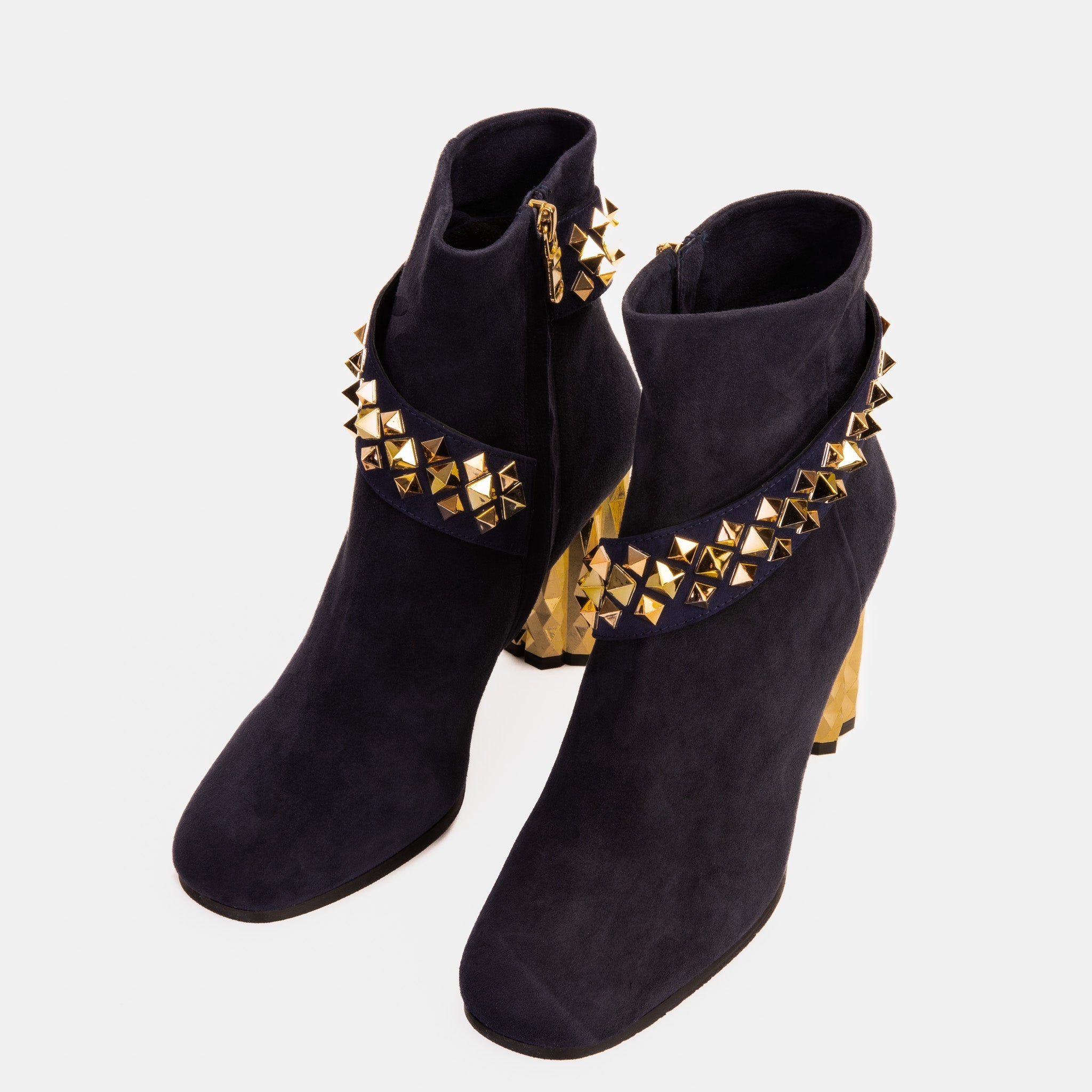 The Metal Navy Suede Leather Block Heel Boot All New