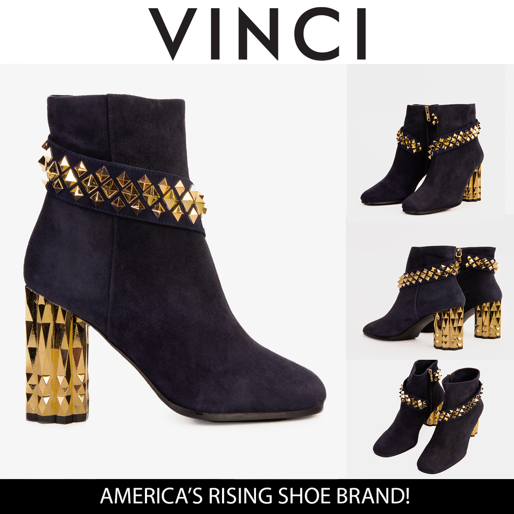 The Metal Navy Suede Leather Block Heel Boot All New