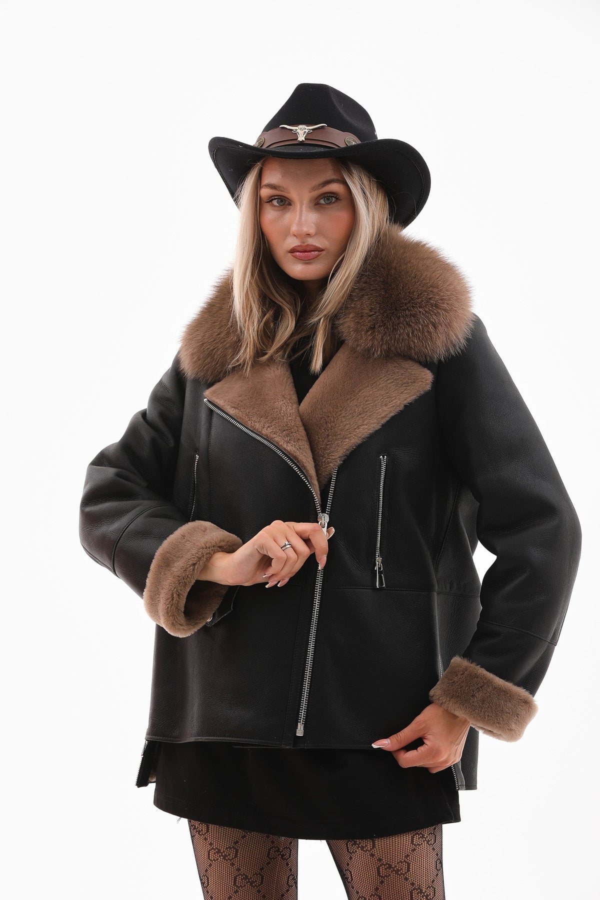 The Duchess Shearling Black Brown Leather Jacket Fine Craftsmanship