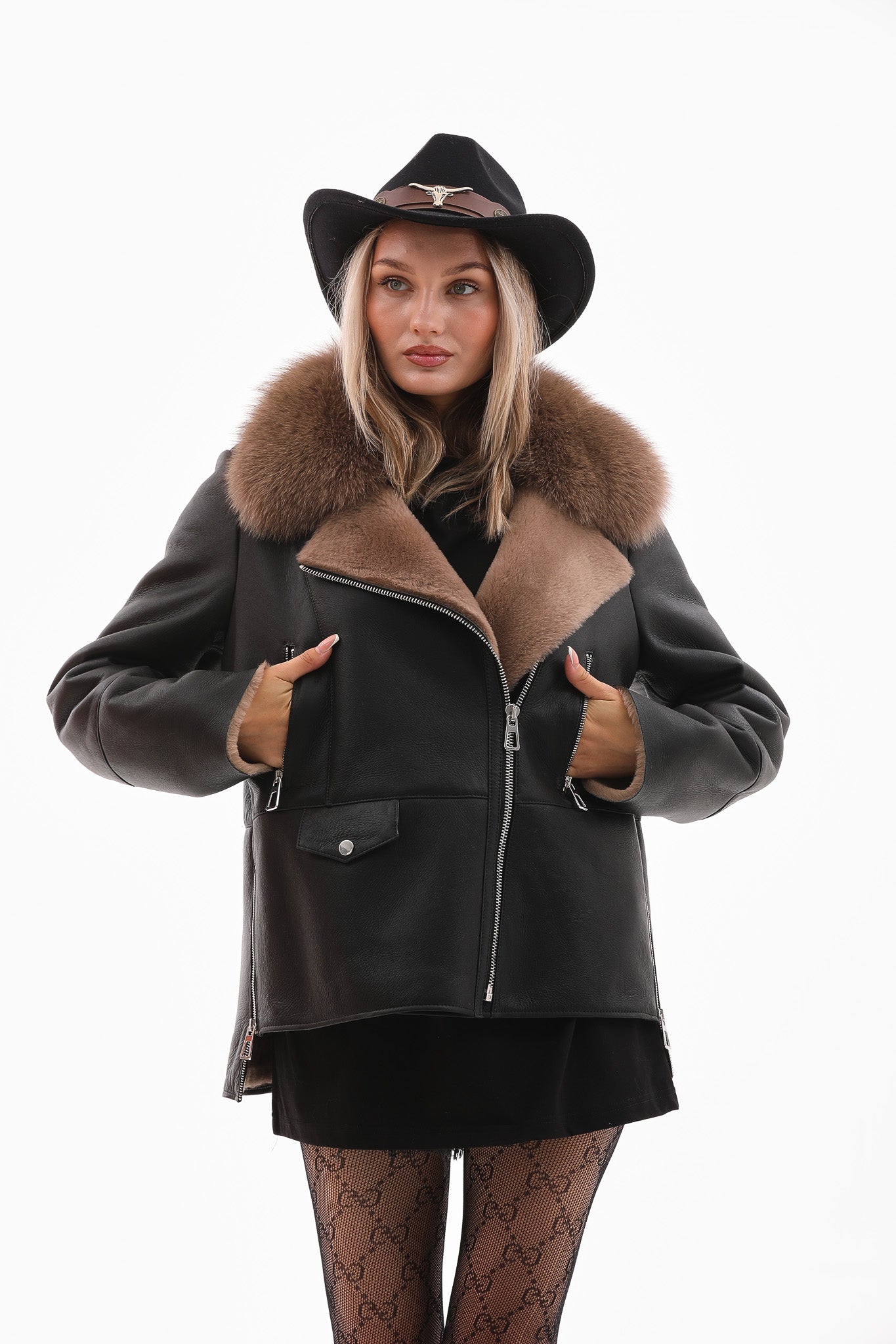 The Duchess Shearling Black Brown Leather Jacket Fine Craftsmanship