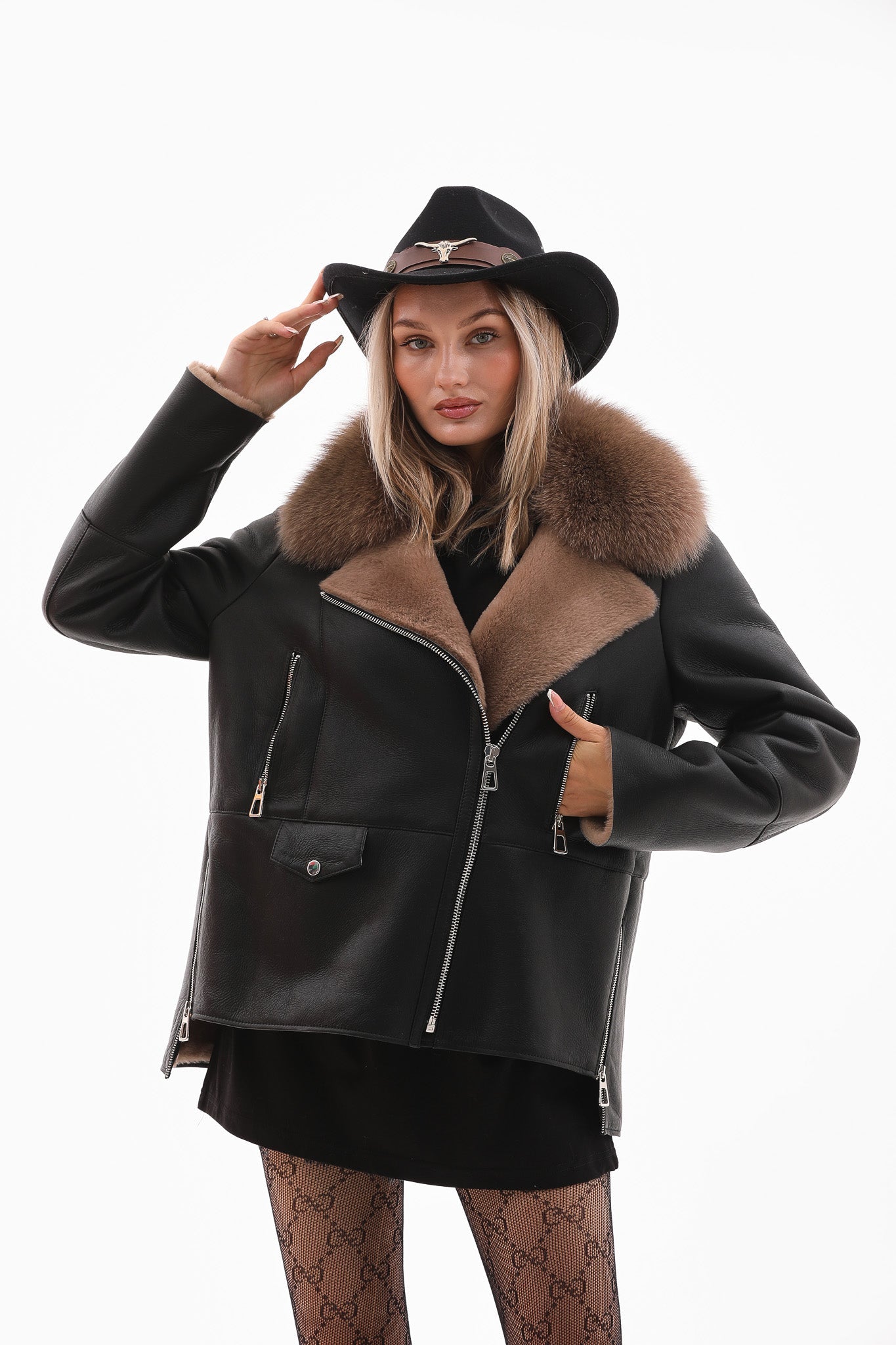 The Duchess Shearling Black Brown Leather Jacket Fine Craftsmanship