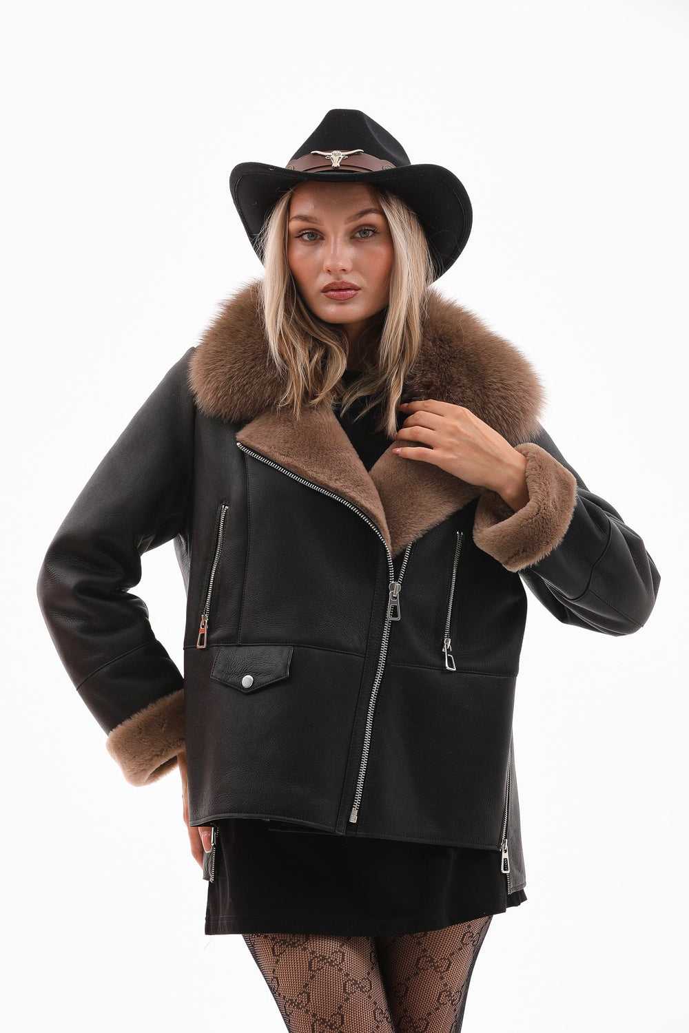 The Duchess Shearling Black Brown Leather Jacket Fine Craftsmanship