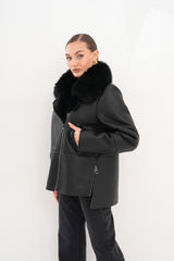 The Duchess Shearling Black Leather Jacket Exclusive Style