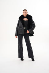 The Duchess Shearling Black Leather Jacket Exclusive Style