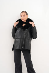 The Duchess Shearling Black Leather Jacket Exclusive Style