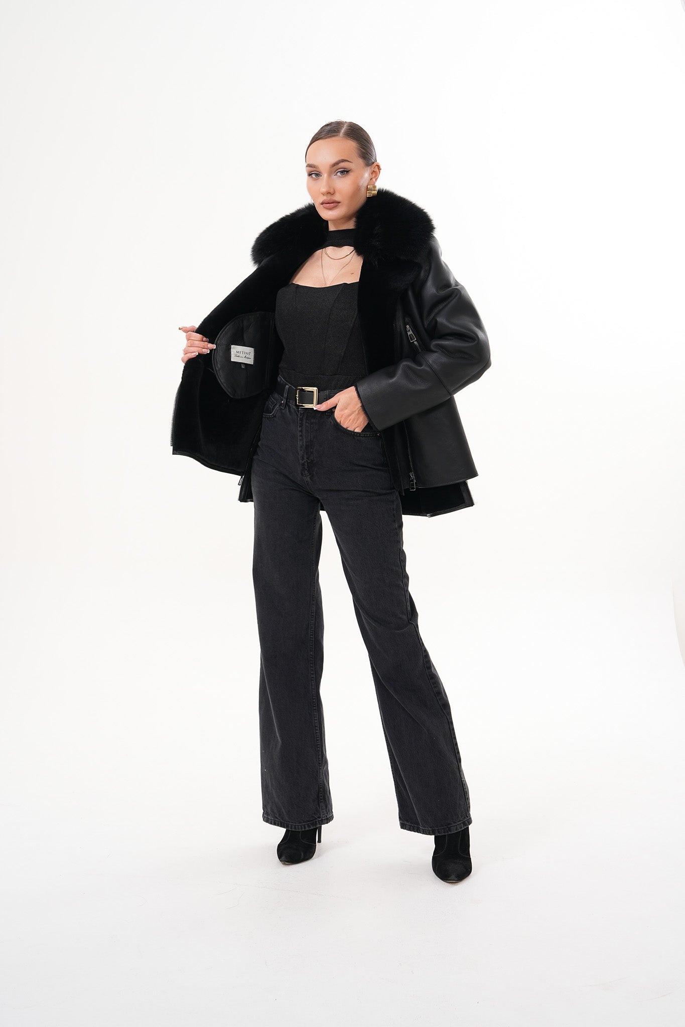 The Duchess Shearling Black Leather Jacket Exclusive Style