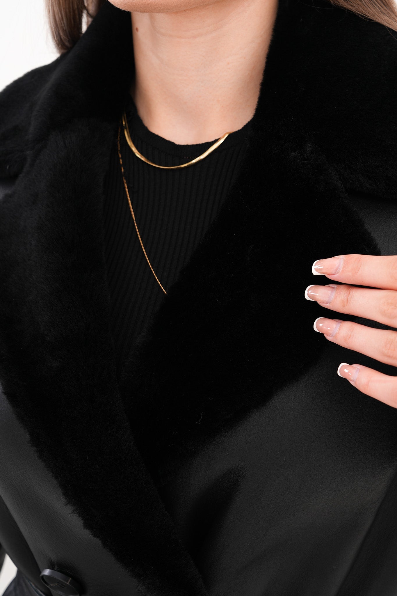 The Raven Long Shearling Black Leather Leather Jacket On Sale