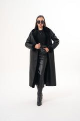 The Raven Long Shearling Black Leather Leather Jacket On Sale