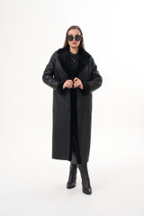 The Raven Long Shearling Black Leather Leather Jacket On Sale