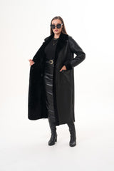 The Raven Long Shearling Black Leather Leather Jacket On Sale