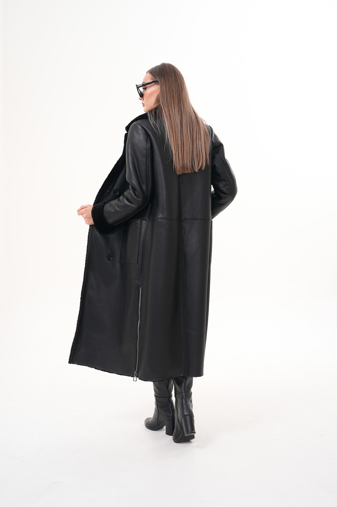 The Raven Long Shearling Black Leather Leather Jacket On Sale